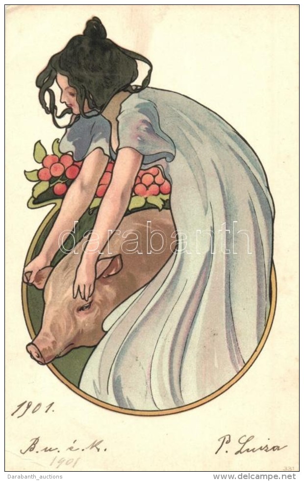 T2/T3 New Year Art Nouveau Litho Lady Greeting Art Postcard. 331. (EK) - Non Classés