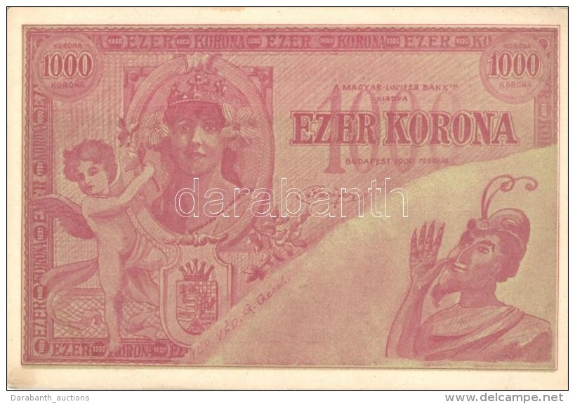 ** T2 Magyar Lucifer Bankt&oacute;l Ezer Korona, Krampusz / New Year Greeting Card, Hungarian Bank Note, Krampus - Sin Clasificación