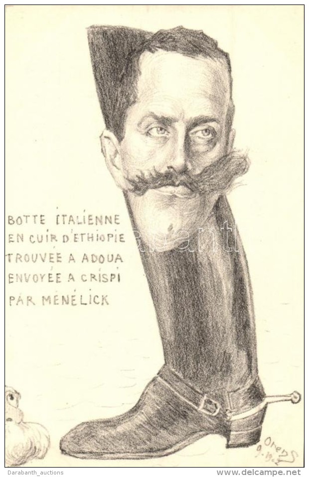 ** T1 Botte Italienne En Cuir D'Ethiopie Trouvee A Adoua Envoy&eacute;e A Crispi Par Menelick / Political... - Non Classés