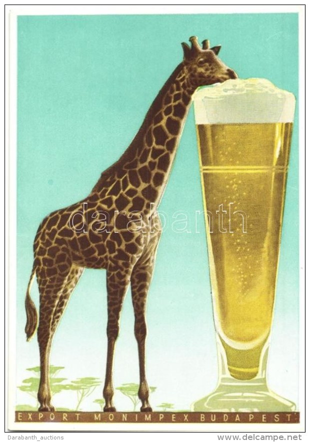 ** T1 Export Monimpex Budapest Rekl&aacute;mlap / Giraffe Beer Advertisement Art Postcard - Non Classés