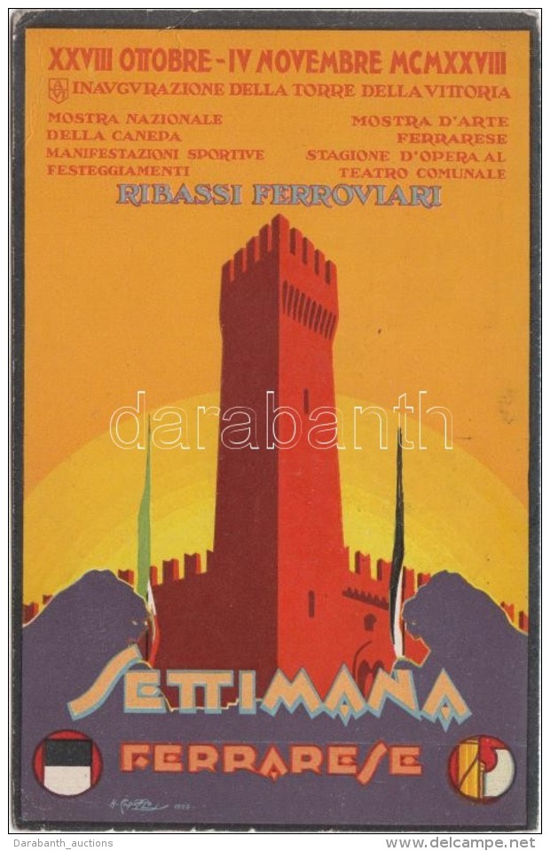 * T2/T3 1928 Settimana Ferrarese. Ribassi Ferroviari. Inaugurazione Della Torre Della Vittoria / Inauguration Of... - Non Classés
