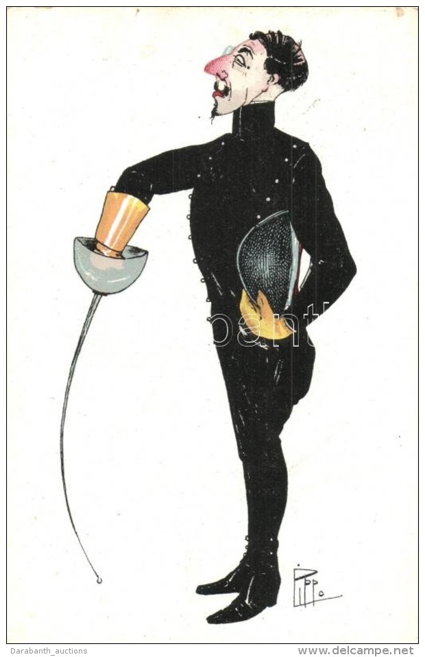 T2 Fencer Caricature. Italian Litho Art Postcard. Proprieta Artistica Riservata Serie 3-56. S: Pippo - Sin Clasificación