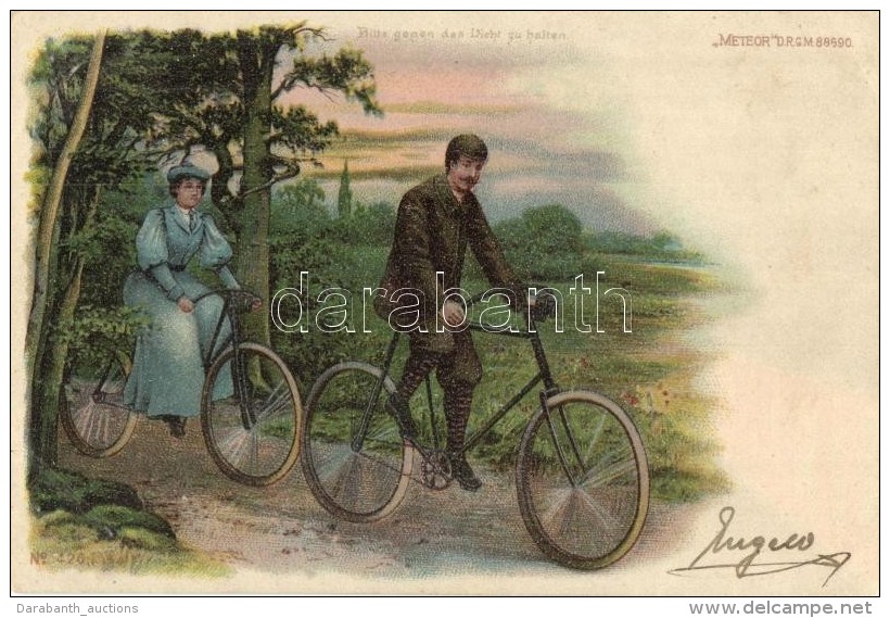 T2 Couple On Bicycle. Meteor DRGM 88690. No. 426. Hold To Light Litho Art Postcard - Sin Clasificación
