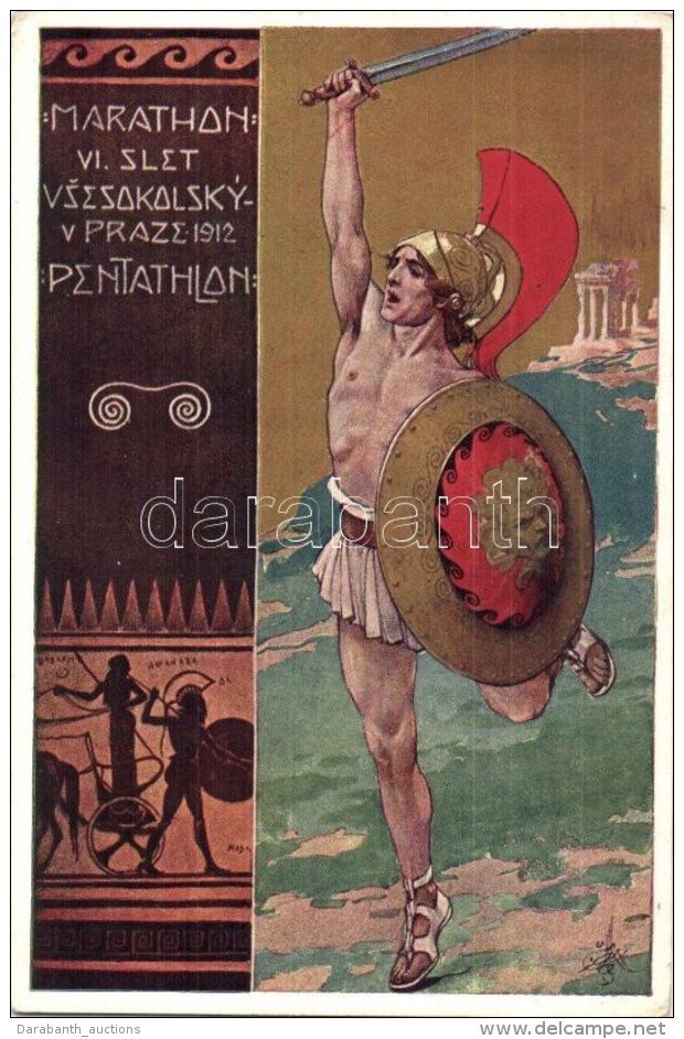 ** T2 1912 VI. Slet Vsesokolsky V Praze, Marathon (Pentathlon) / 6th Sokol Meeting In Praha. Minerva Golden Art... - Non Classés