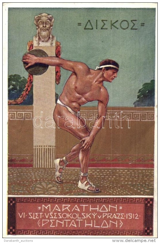 ** T2 1912 VI. Slet Vsesokolsky V Praze, Marathon (Pentathlon) / 6th Sokol Meeting In Praha, Discus Throw. Minerva... - Non Classés