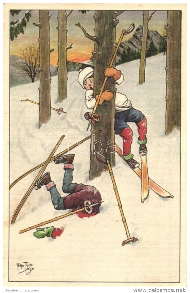 T2 Humorous Skiing Art Postcard. 550 Verlag A. Ruegg S: Arthur Thiele - Non Classés