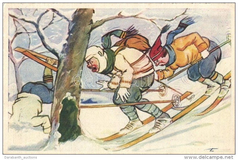 T2 Humorous Skiing Art Postcard. Cecami N. 516. - Sin Clasificación