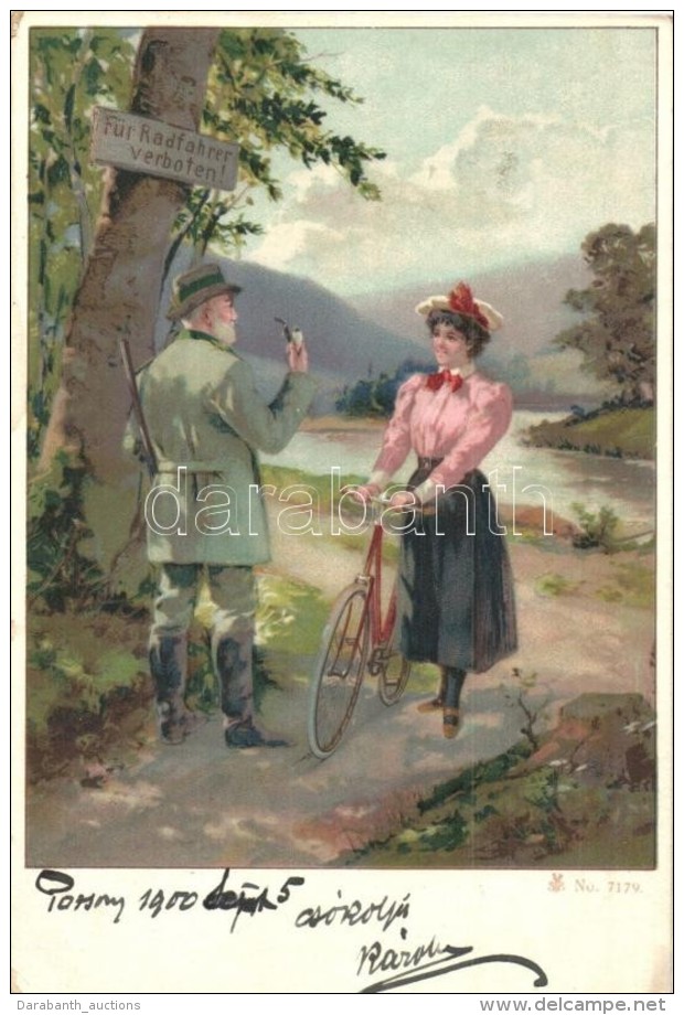 T2/T3 F&uuml;r Radfahrer Verboten! / Lady With Bicycle. No. 7179. Litho (EK) - Sin Clasificación