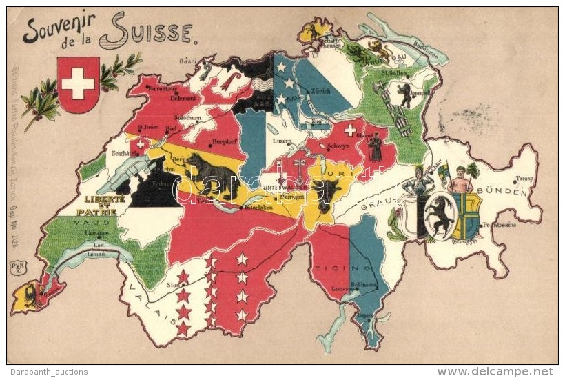 T2/T3 Souvenir De La Suisse / Swiss Map With Coat Of Arms, Edition Cartes-Postales Kunzli No. 2128. Litho (EK) - Sin Clasificación