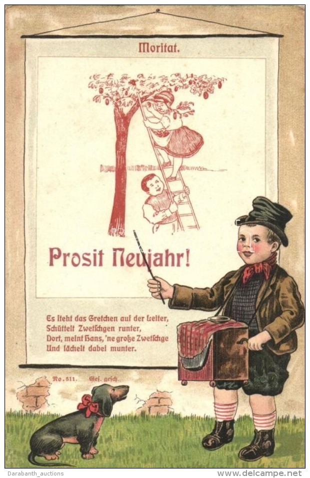 ** T2 Moritat, Prosit Neujahr / New Year Greeting Card. Boy With Dog. No. 511. Litho - Non Classés