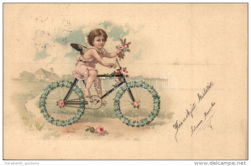 T2 Angel On Bicycle, Greeting Card, Litho - Non Classés