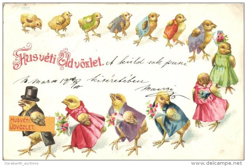 T2 H&uacute;sv&eacute;ti &uuml;dv&ouml;zlet, Easter Greetings, Chickens, Litho - Non Classés