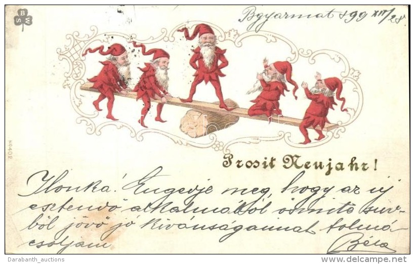 T2/T3 Prosit Neujahr! / New Year, Dwarves, WBS No. 402. Art Nouveau Litho (EB) - Unclassified