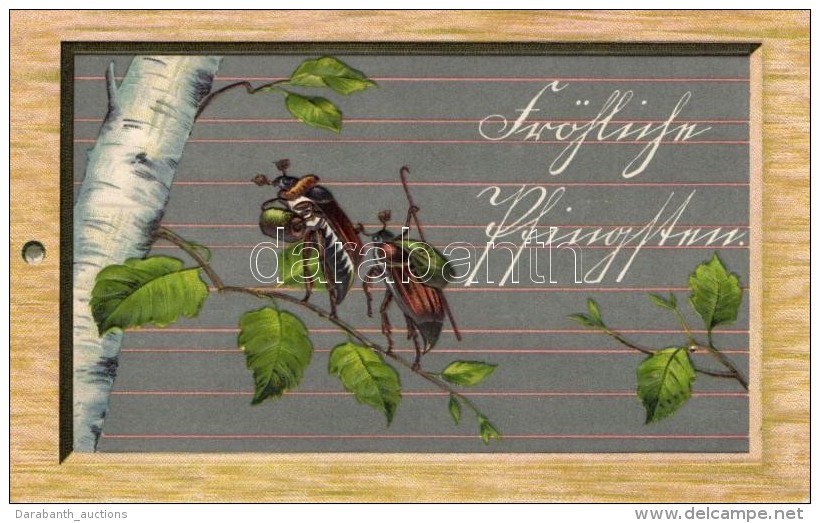 T2/T3 Fr&ouml;hliche Pfingsten! / Pentecost Greeting Card With May Bugs. SB 475. Emb. Litho (EK) - Non Classés