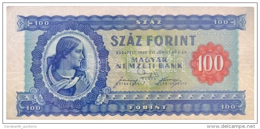 1946. 100Ft T:I- / Hungary 1946. 100 Forint C:AU 
Adamo F26 - Non Classés