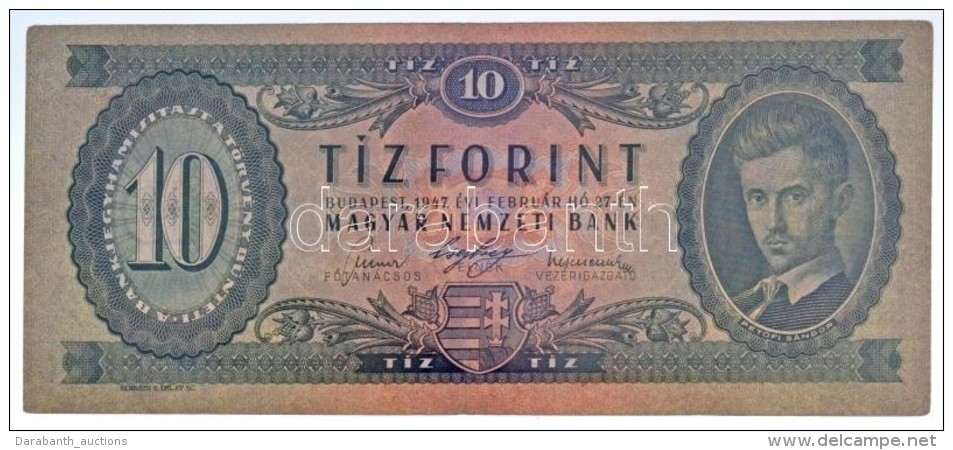 1947. 10Ft T:III Sz&eacute;p Pap&iacute;r / Hungary 1947. 10 Forint C:F Nice Paper Adamo F2 - Non Classés