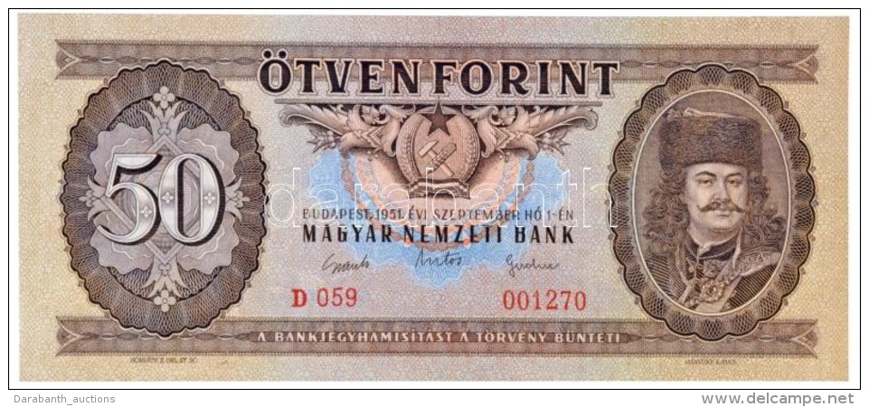 1951. 50Ft T:I / Hungary 1951. 50 Forint C:UNC 
Adamo F18 - Non Classés