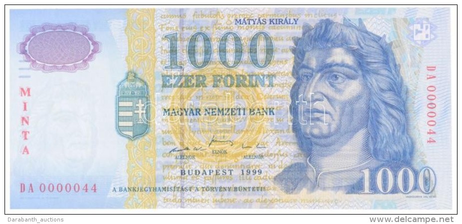 1999. 1000Ft 'MINTA' 'DA 0000044'-es Alacsony Sorsz&aacute;mmal T:I 
/ Hungary 1999. 1000 Forint 'MINTA(SPECIMEN)',... - Sin Clasificación