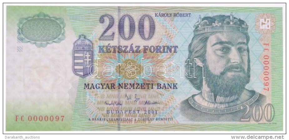 2001. 200Ft 'FB0000097' Alacsony Sorsz&aacute;m T:I / Hungary 2001. 200 Forint 'FB0000097' Low Serial Number C:UNC - Sin Clasificación