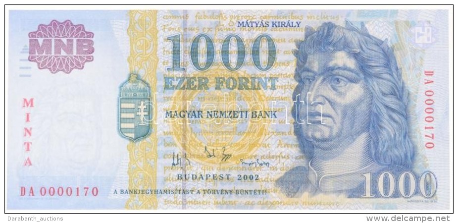 2002. 1000Ft 'MINTA' 'DA 0000170'-es Sorsz&aacute;mmal T:I
/ Hungary 2002. 1000 Forint 'MINTA(SPECIMEN)', 'DA... - Sin Clasificación