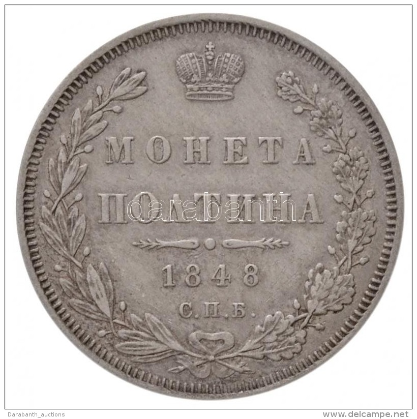 Orosz Birodalom 1848. Poltina (1/2R) Ag 'I. Mikl&oacute;s' (10,36g) T:2 / Russian Empire 1848. Poltina (1/2 Ruble)... - Sin Clasificación