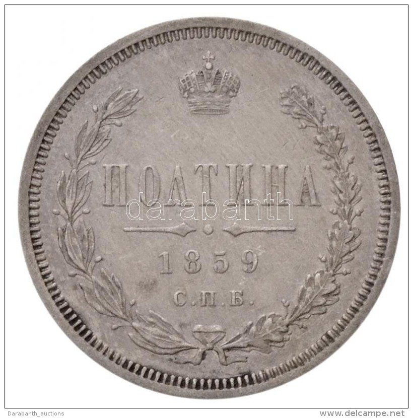 Orosz Birodalom 1859. Poltina (1/2R) Ag 'II. S&aacute;ndor' (10,27g) T:2 / Russian Empire 1859. Poltina (1/2 Ruble)... - Unclassified