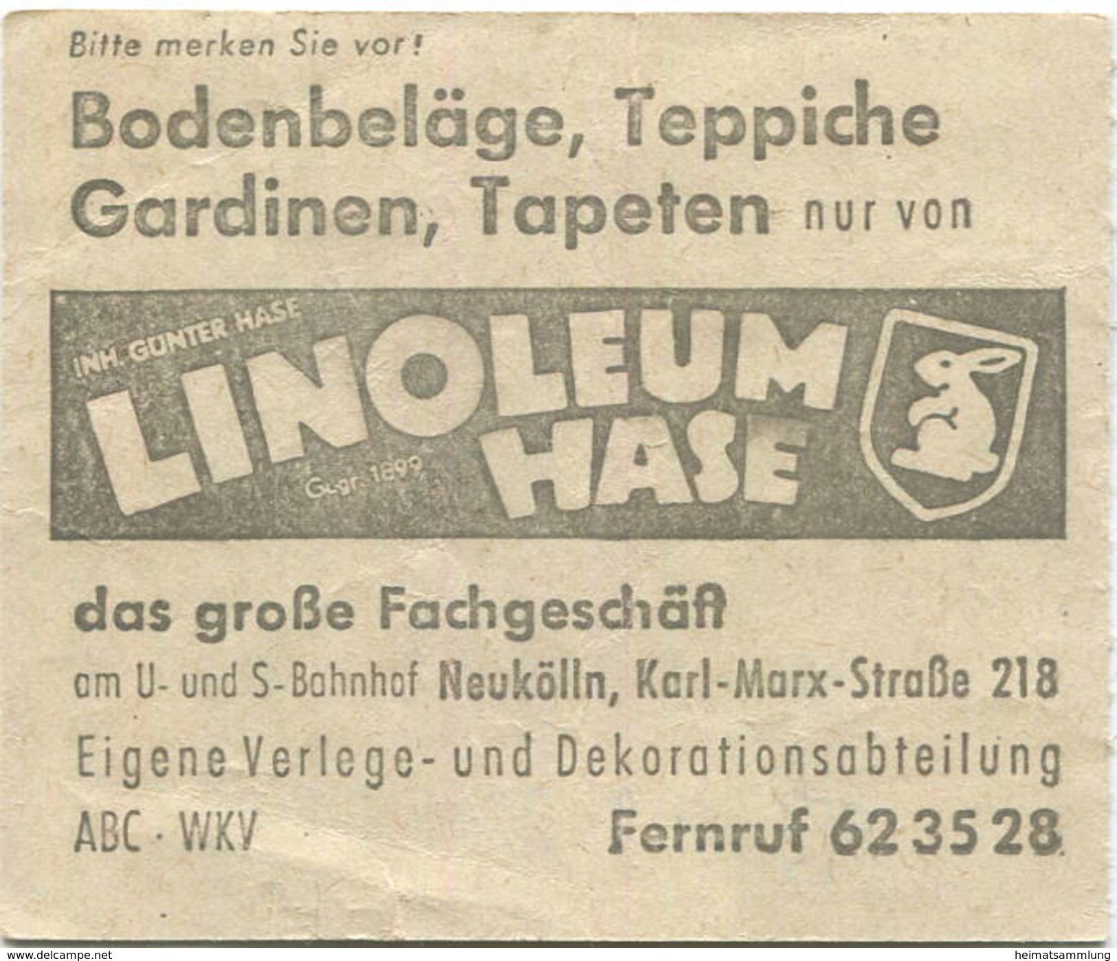 Deutschland - BVG Sammelkarte Autobus / Obus - 4 Fahrten Ohne Umsteigeberechtigung 1960 - Rückseitig Werbung Linoleum Ha - Europe