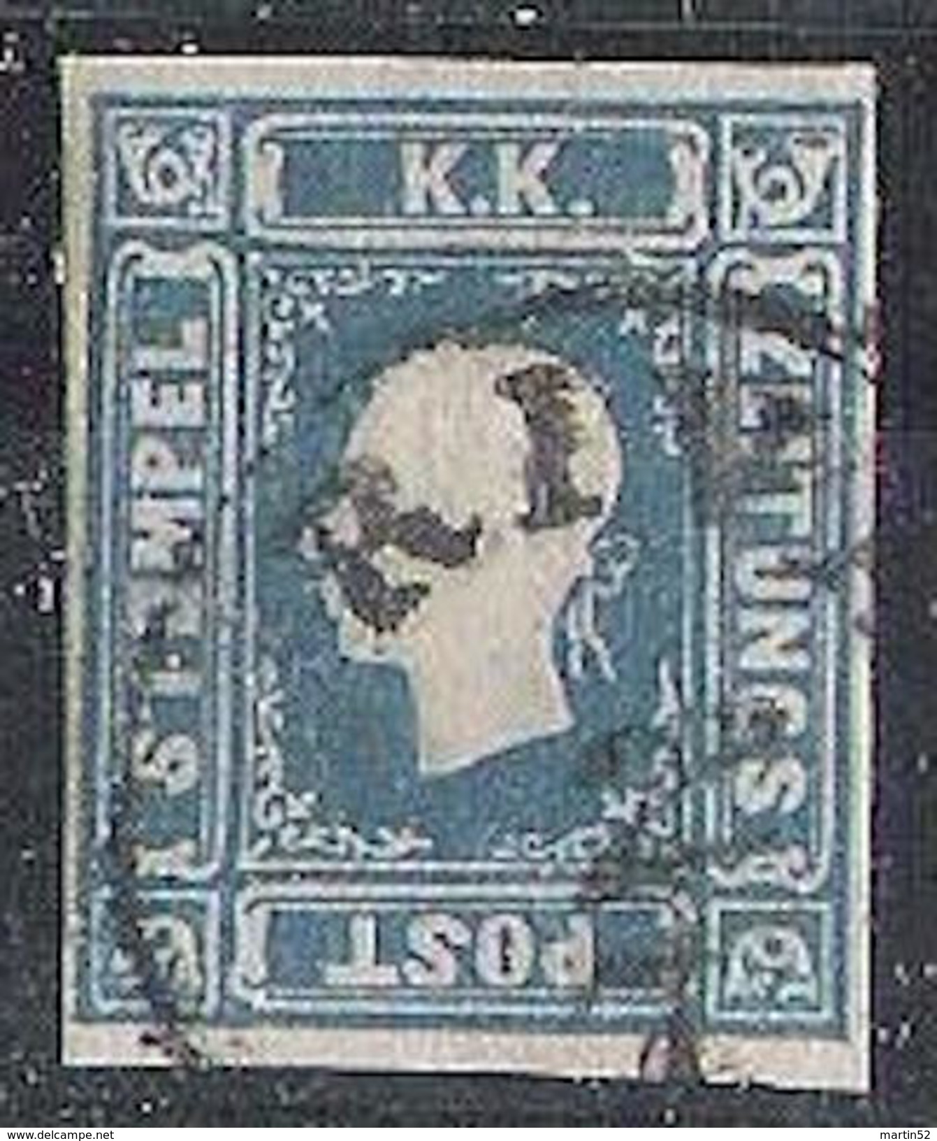 Lombardo-Venezia 1851: KK-ZEITUNGS-POST-STEMPEL 1.05 Kr Blau Mi-No.16 Mit O RIVA (Michel 700.00 Euro + 50%) - Lombardy-Venetia