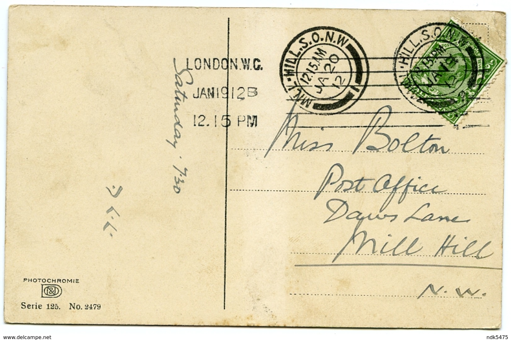 LONDON : POSTMARK & ADDRESS - MILL HILL, DAWS LANE, POST OFFICE (BOLTON) / UNKNOWN LANDSCAPE - London Suburbs