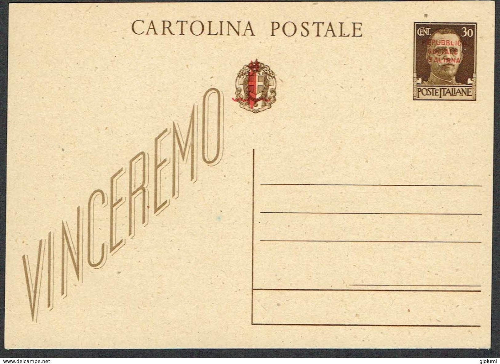 ITALY 1944 RSI Overprinted Posta Lstationery Mint. Filagrano C104 - Interi Postali