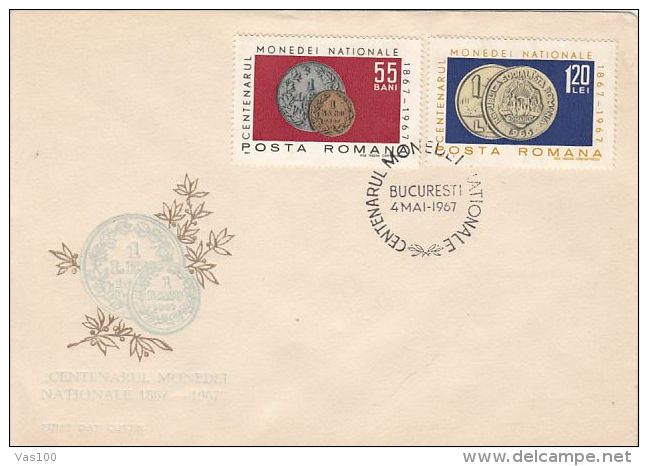 LEU- ROMANIAN NATIONAL CURRENCY CENTENARY, COVER FDC, 1967, ROMANIA - FDC