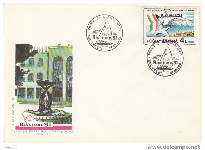 RICCIONE PHILATELIC EXHIBITION, COVER FDC, 1991, ROMANIA - FDC