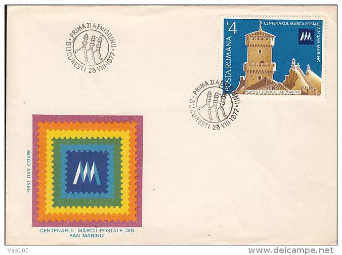 SAN MARINO STAMP'S DAY, COVER FDC, 1977, ROMANIA - FDC