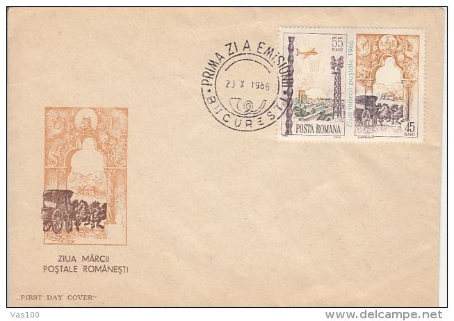 ROMANIAN STAMP'S DAY, PLANE, POST CHASE, COVER FDC, 1966, ROMANIA - FDC