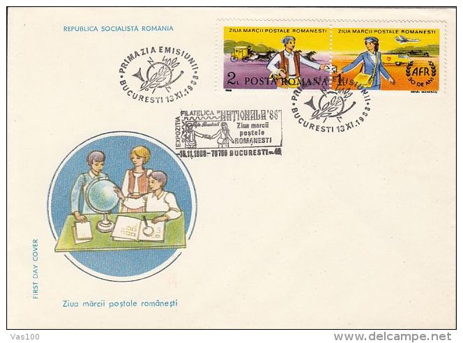 ROMANIAN STAMP'S DAY, MAILMAN, COVER FDC, 1988, ROMANIA - FDC