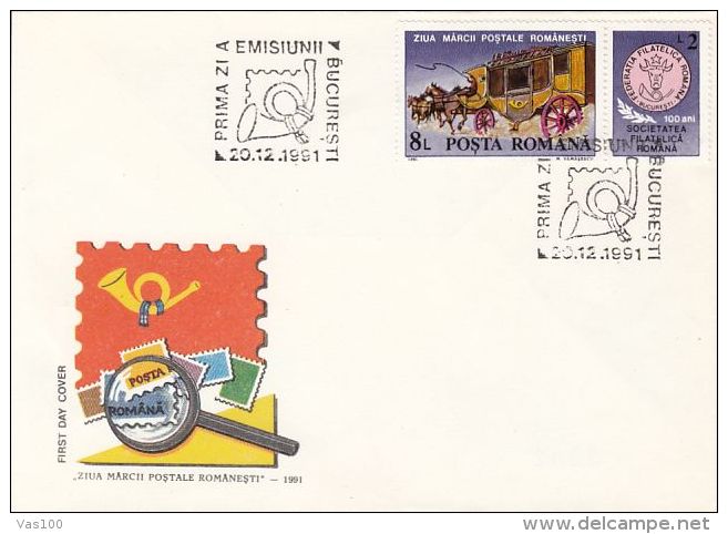 ROMANIAN STAMP'S DAY, POST CHASE, COVER FDC, 1991, ROMANIA - FDC