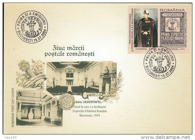 ROMANIAN STAMP'S DAY, KING FERDINND, LIEDERTAFEL HALL, COVER FDC, 2004, ROMANIA - FDC