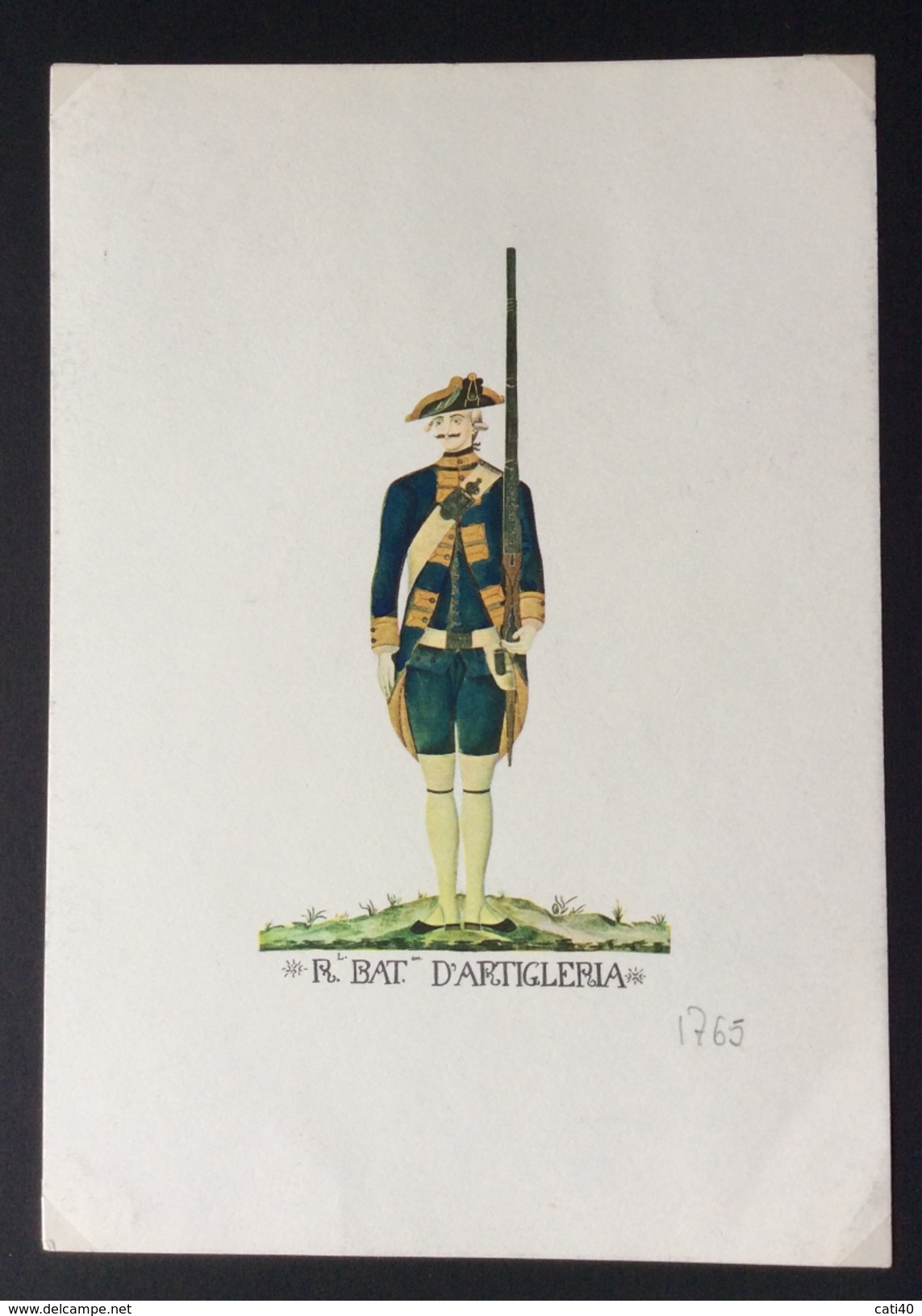 UNIFORMI MILITARI  ANTICHE  REAL BATTAGLIONE D'ARTIGLIERIA    1765        STAMPA   16x23 - Altri & Non Classificati