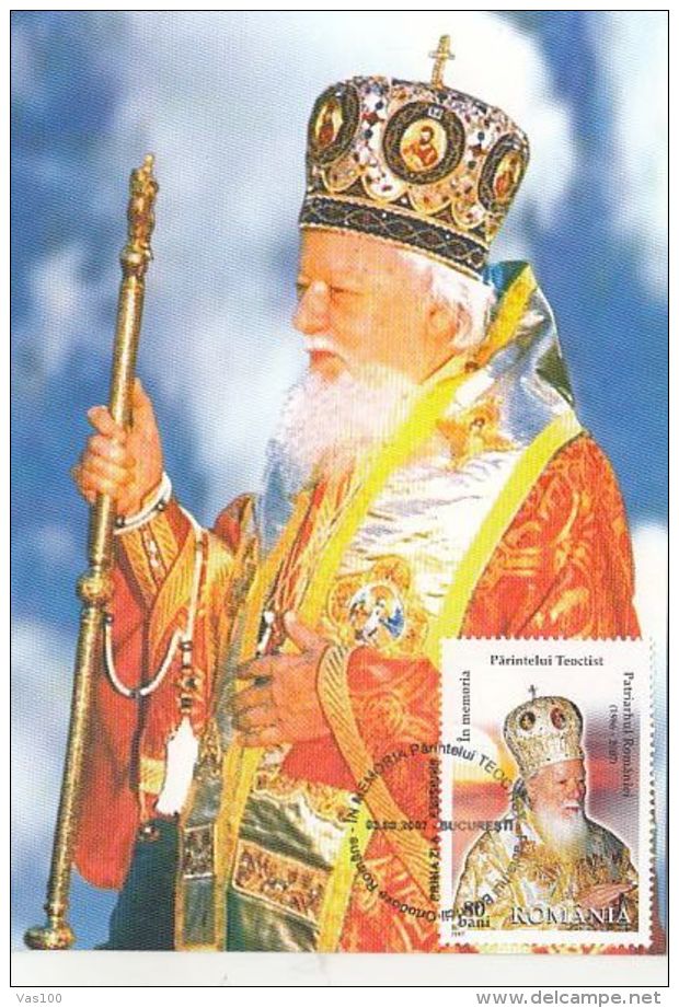 CHRISTIANITY, FATHER TEOCTIST, ROMANIAN ORTHODOX CHURCH PATRIARCH, CM, MAXICARD, CARTES MAXIMUM, OBLIT FDC,2007, ROMANIA - Christentum