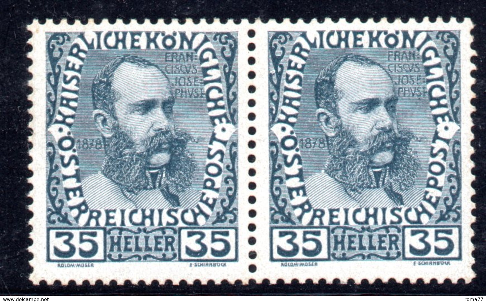 AUSTRIA 1908 ,  35 H. Unificato N. 111  *** MNH. 60mo Regno. Coppia Con Varietà ERANCISCUS - Nuovi