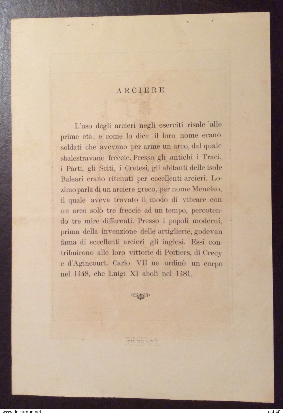 UNIFORMI MILITARI  ARCIERE     ANTICA STAMPA  CON TESTO STORICO 18x27 - Altri & Non Classificati