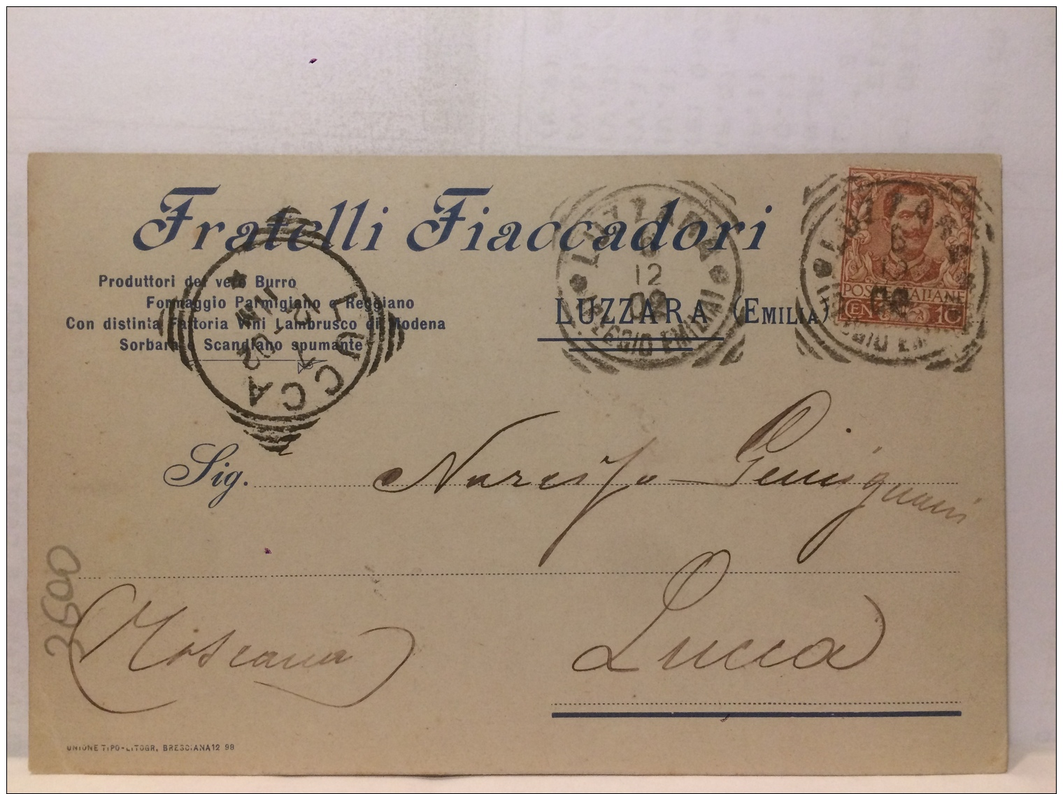 FBF,STORIA POSTALE,CARTOLINA,ITALIA,REGNO,RACCOM.AFFRANC.10C.ISOLATO,DA F.F. MODENA A LUCCA - Marcofilie