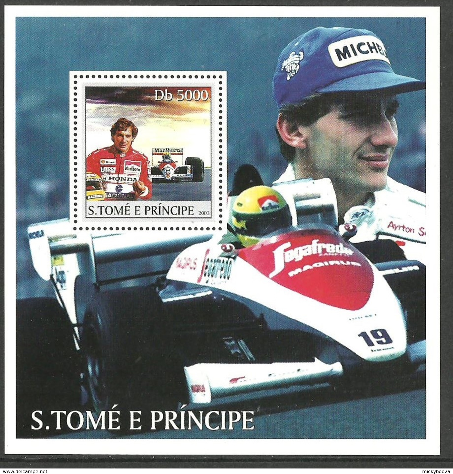 ST THOMAS AND PRINCE 2003 GRAND PRIX SPORT AYRTON SENNA M/SHEET MNH - Sao Tome And Principe