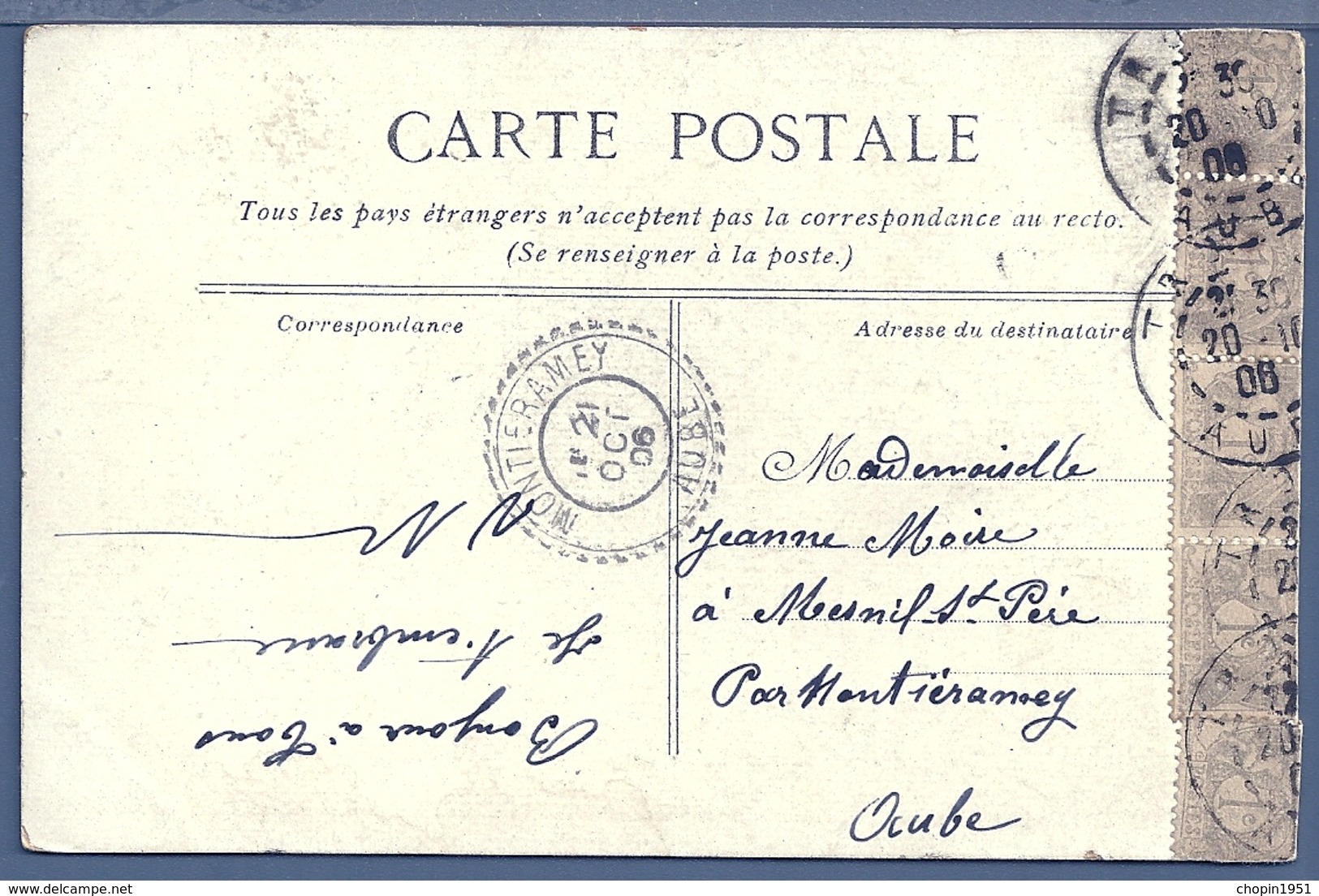 FRANCE - CACHET A DATE : MONTIERAMEY (AUBE) Sur Carte Postale Enfants Pour Mesnil St Père - 1877-1920: Période Semi Moderne