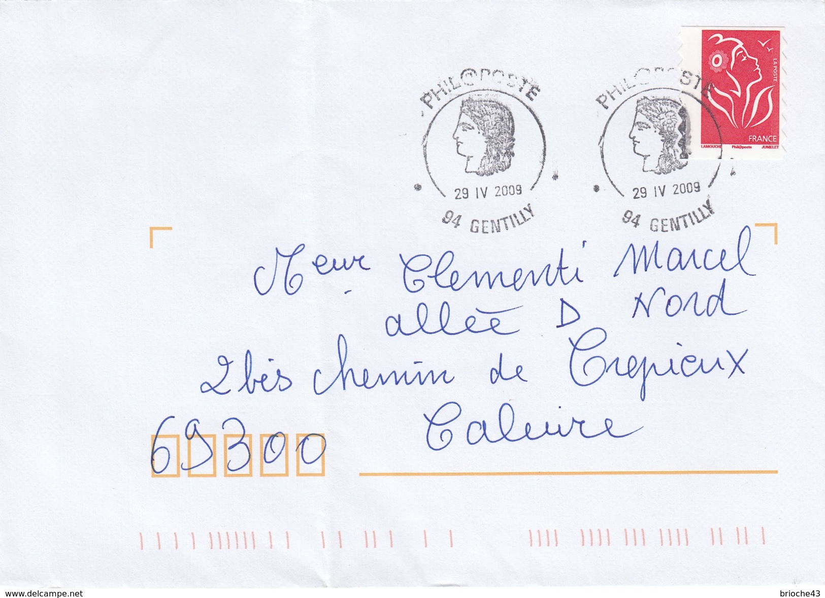FRANCE - LETTRE PHIL@POSTE 29 IV 2009 GENTILLY - MARIANNE DE LAMOUCHE ADHESIF - 2004-2008 Marianne Of Lamouche