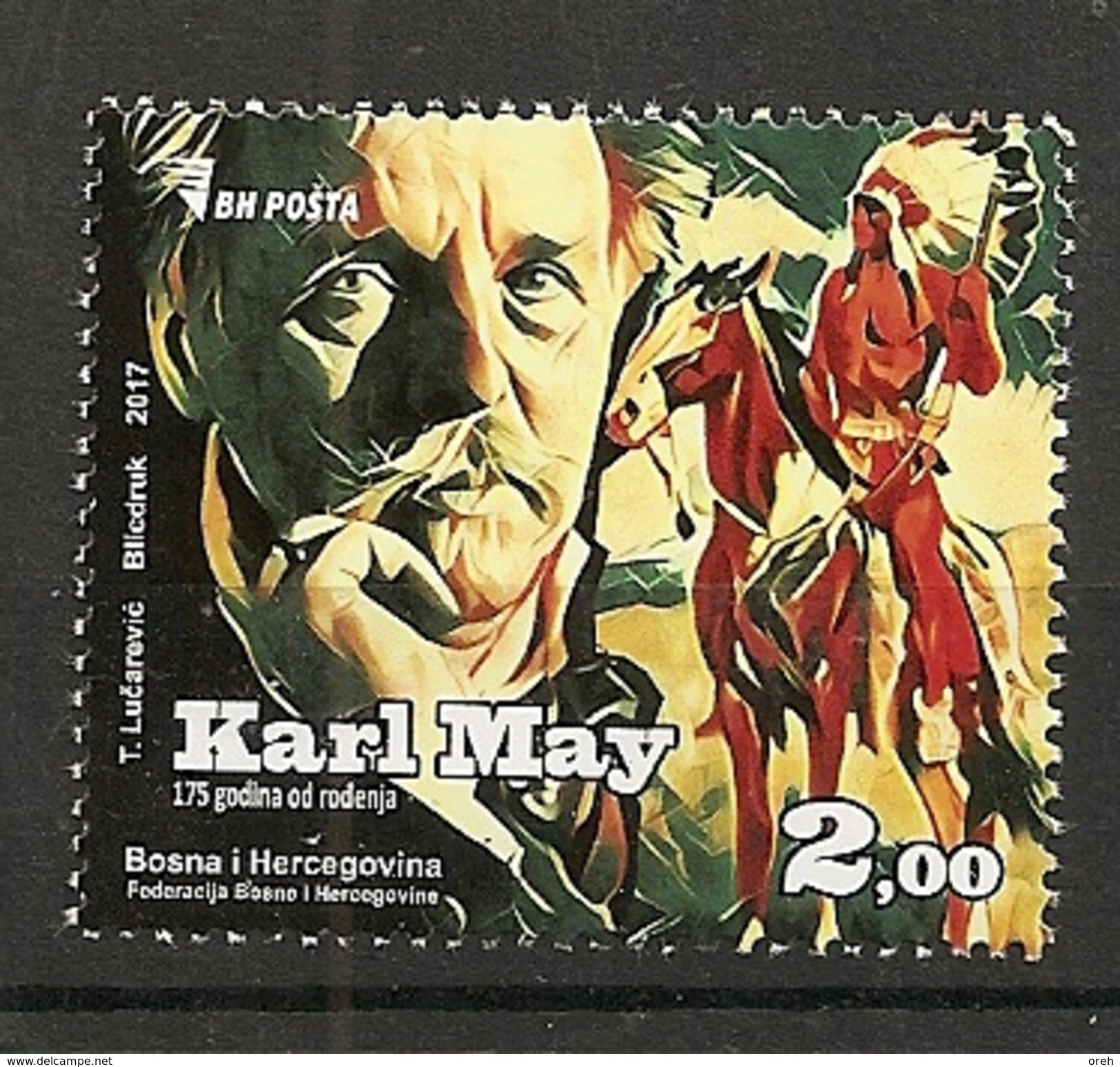 BOSNIA AND HERZEGOVINA  2017,BH,POST SARAJEVO,WRITER KARL MAY,MNH - Schriftsteller