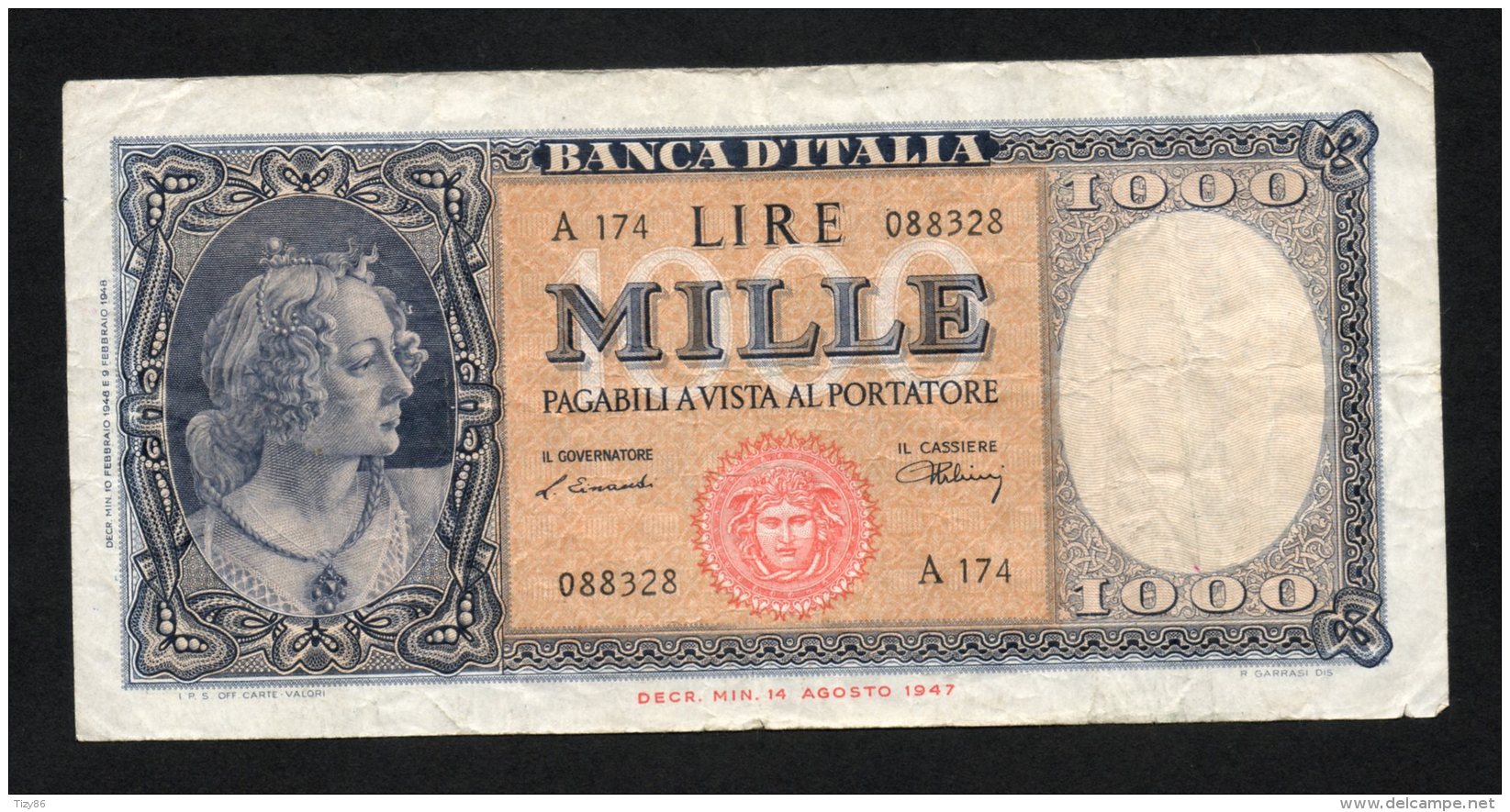 Banconota Italia 1000 Lire Medusa 10/2/1948 BB - 1000 Lire