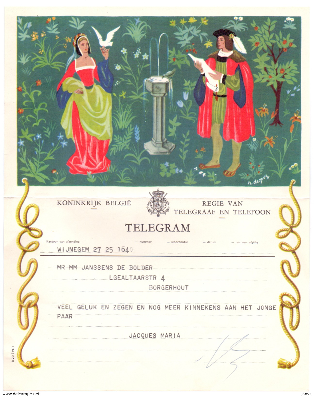 Télégrame Telegram - Wijnegem - Janssens-De Bolder - Borgerhout - Jacques Maria - Geluk En Zegen ... - 1959 - Telegrams