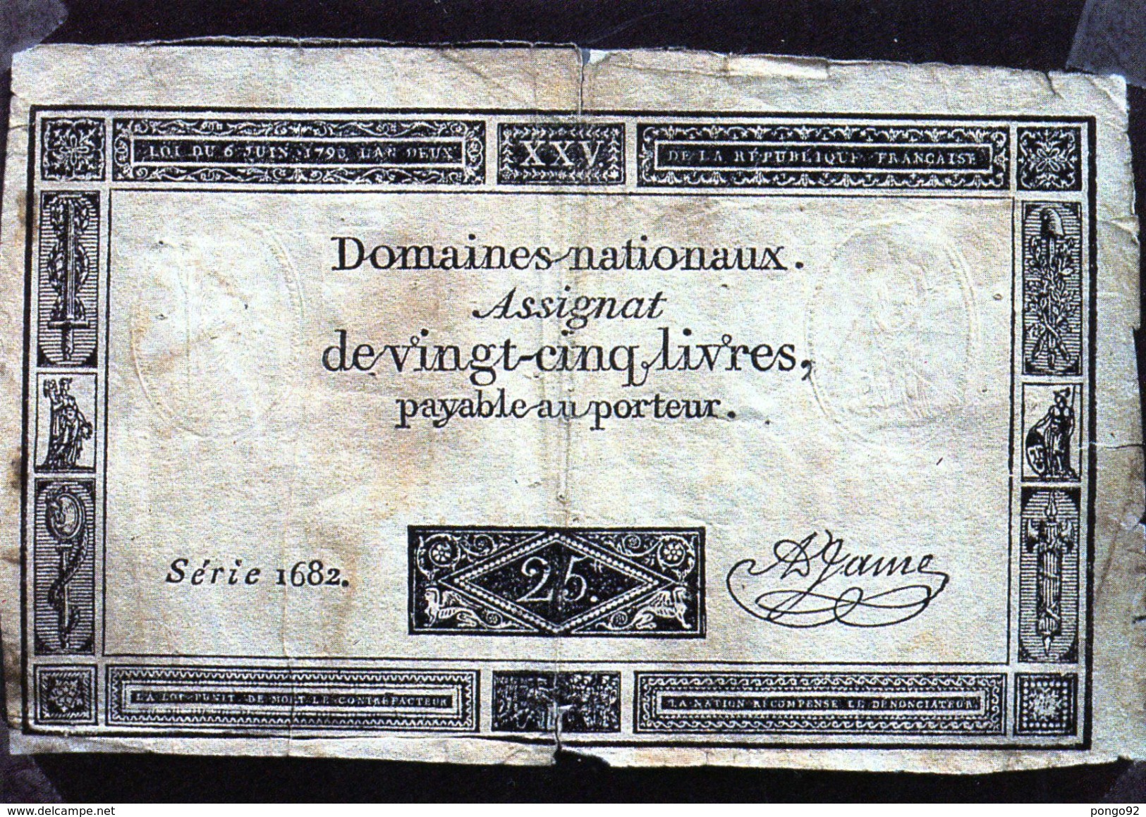 Cpsm Reproduction D'un Assignat De 25 Livres Payables Au Porteur, (20.76) - Autres & Non Classés