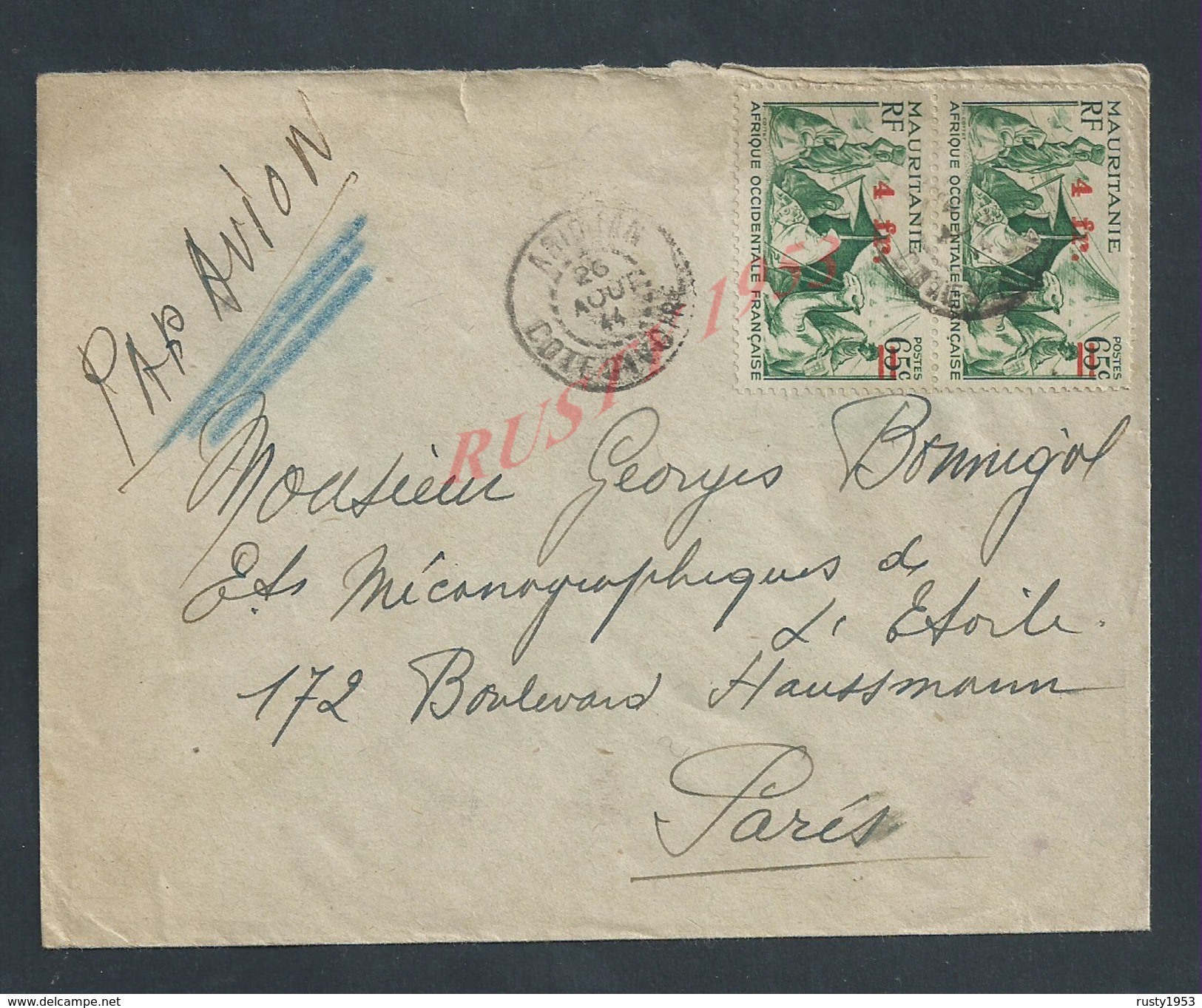 LETTRE SUR TIMBRE DE MAURITANIE 1944 PAR AVION : - Mauritanie (1960-...)